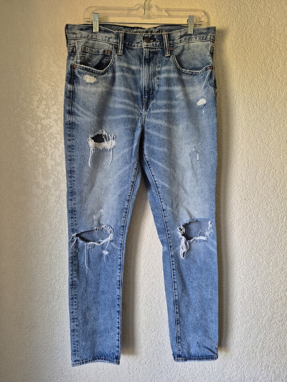 American Eagle Dad Jeans Men's Size 34X34 Straight Leg Distressed Ripped